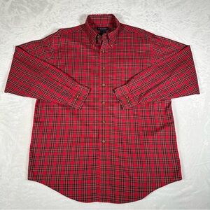 Brooks Brothers Shirt Men Size L Red Plaid Long Sleeve 100% Cotton Non Iron